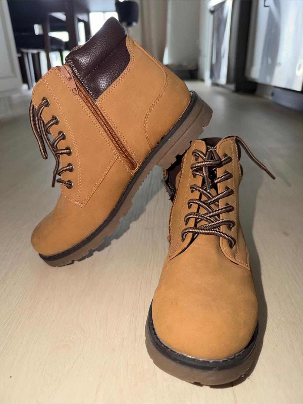 Kids Tan Work-Style Lace-Up Boots